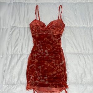 Orange Tie Dye Runched Dress